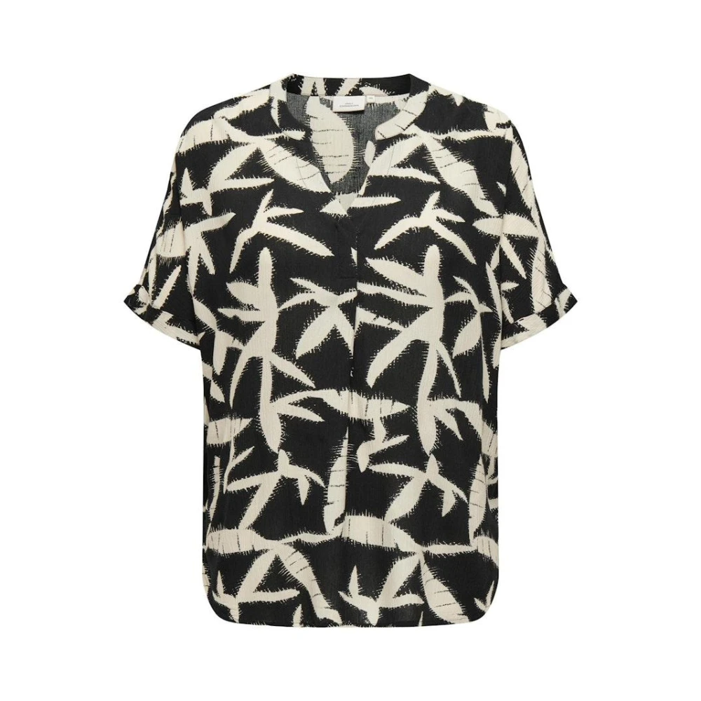 Only Carmakoma V-hals Top: Abstract Bloemenpatroon Black Dames