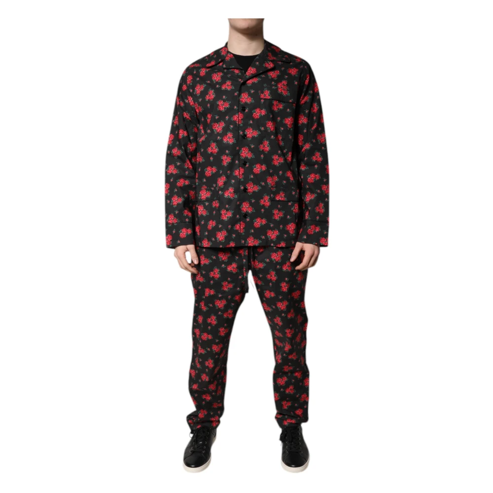 Dolce & Gabbana Men's Multicolor Black Floral Print Cotton Pajama Set - Pyjamas - L - Nightwear & Lounge