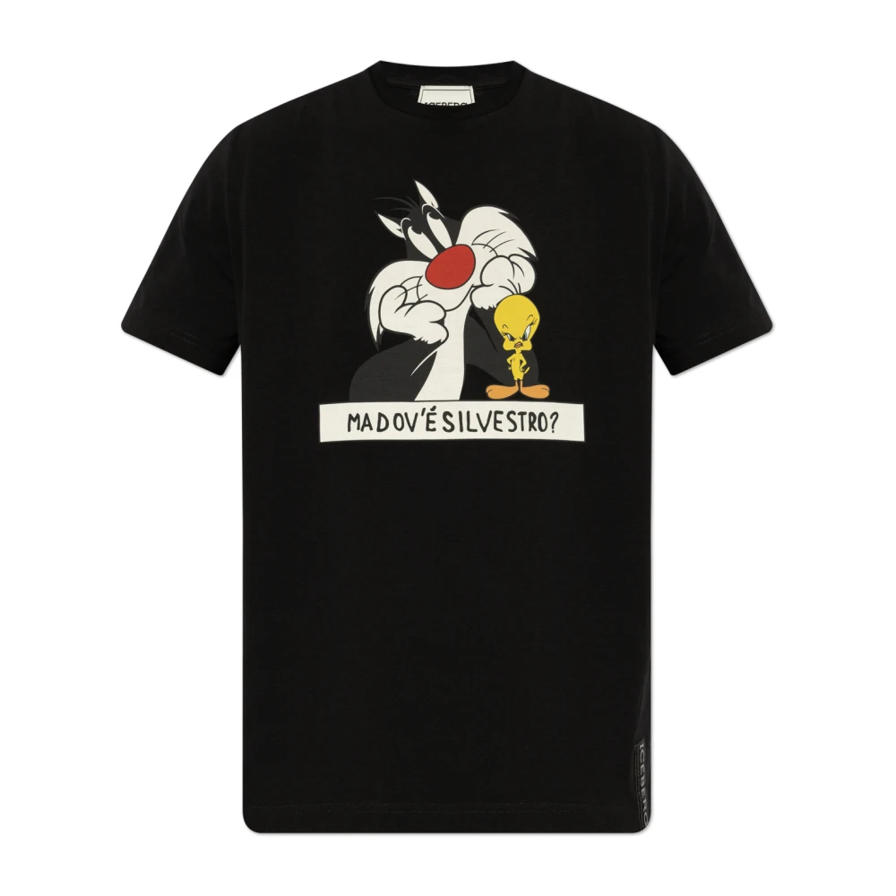 Iceberg katoenen zwart T-shirt met Looney Tunes print Black Heren