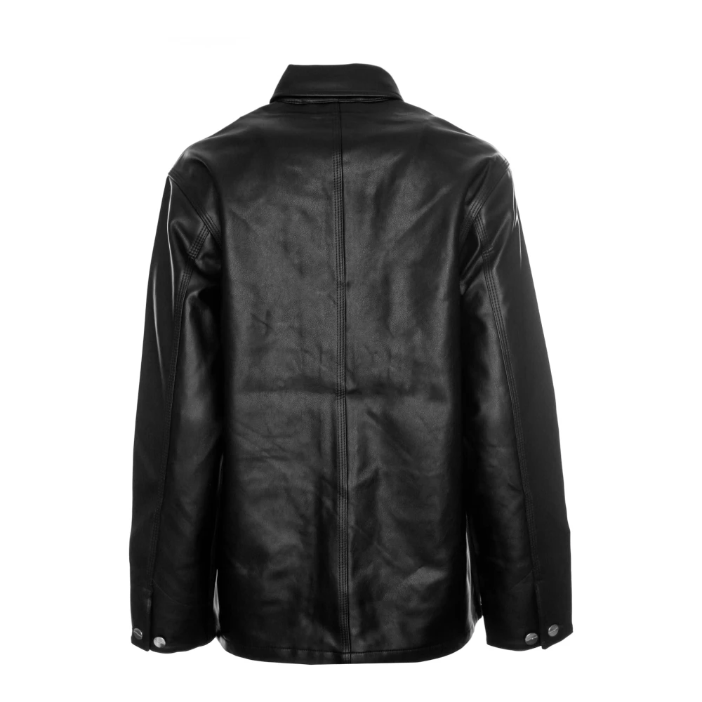 Carhartt WIP Glanzende leren jas met vierkant label Black Dames