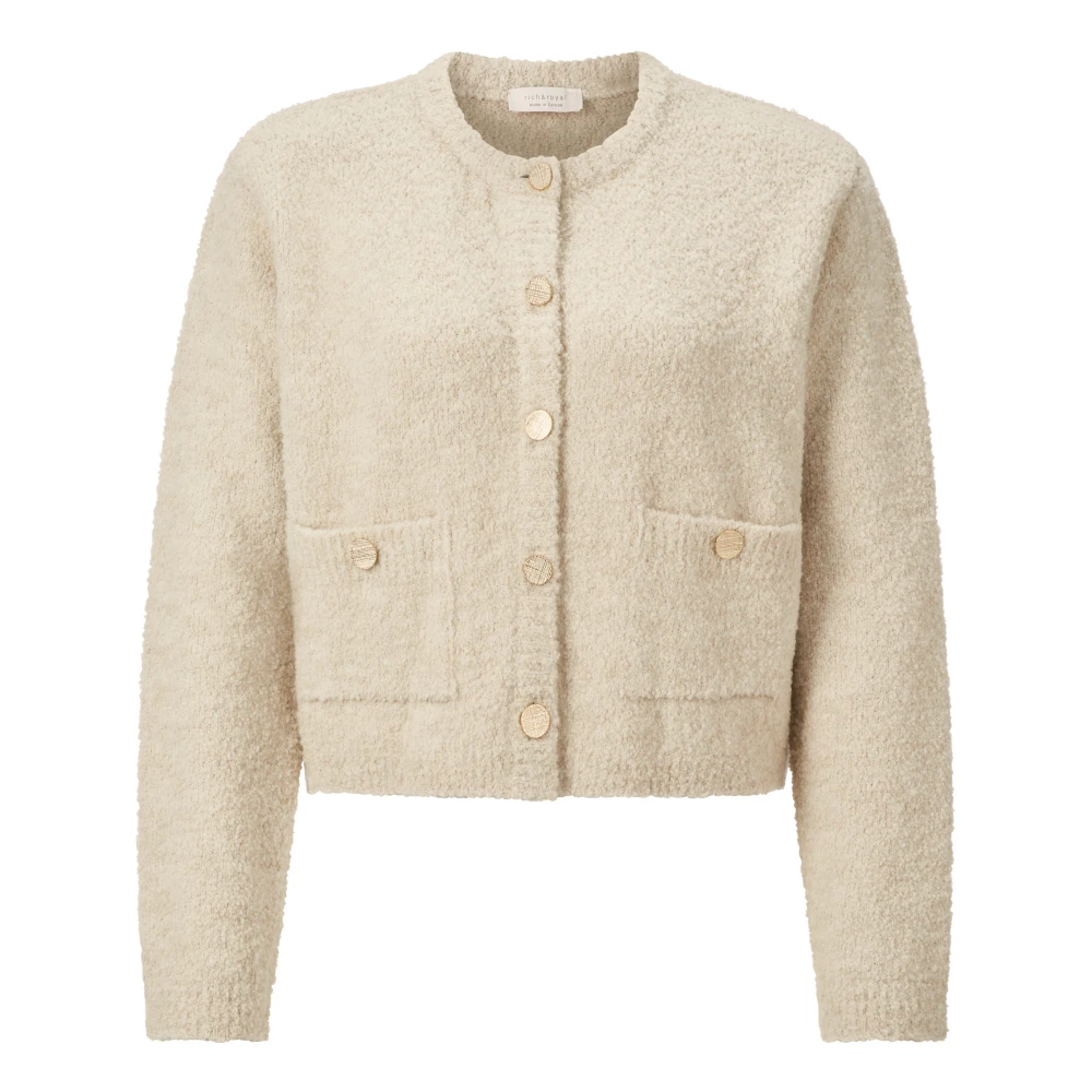 Rich & Royal Bouclé Crew Neck Cardigan Beige Dames
