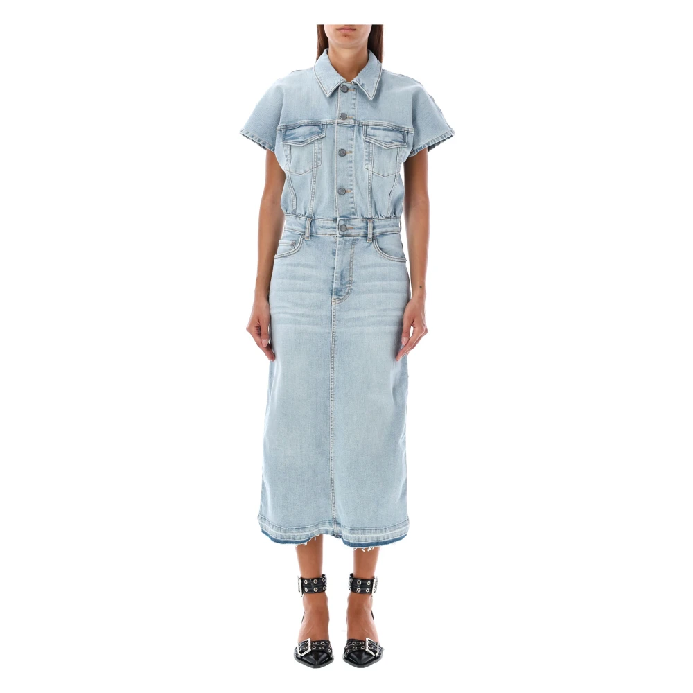 Ganni Lichtblauwe Tint Midi Jurk Blue Dames