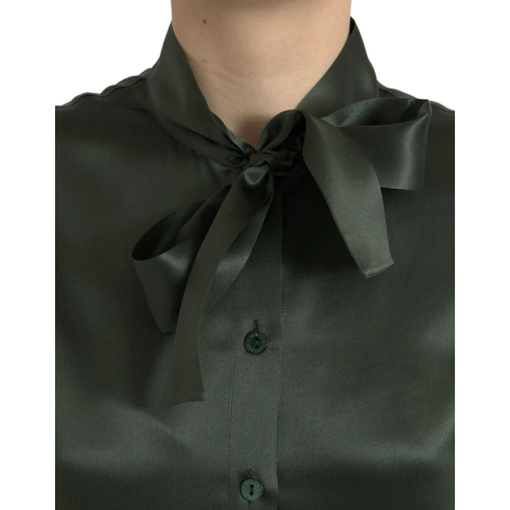 Dolce & Gabbana Zijden Ascot Kraag Blouse Zwart Green Dames