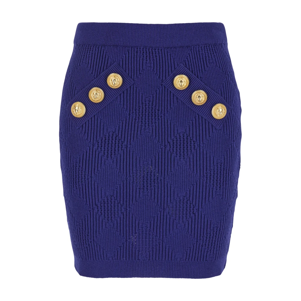 Balmain Vichy Gebreide Korte Rok Blue Dames