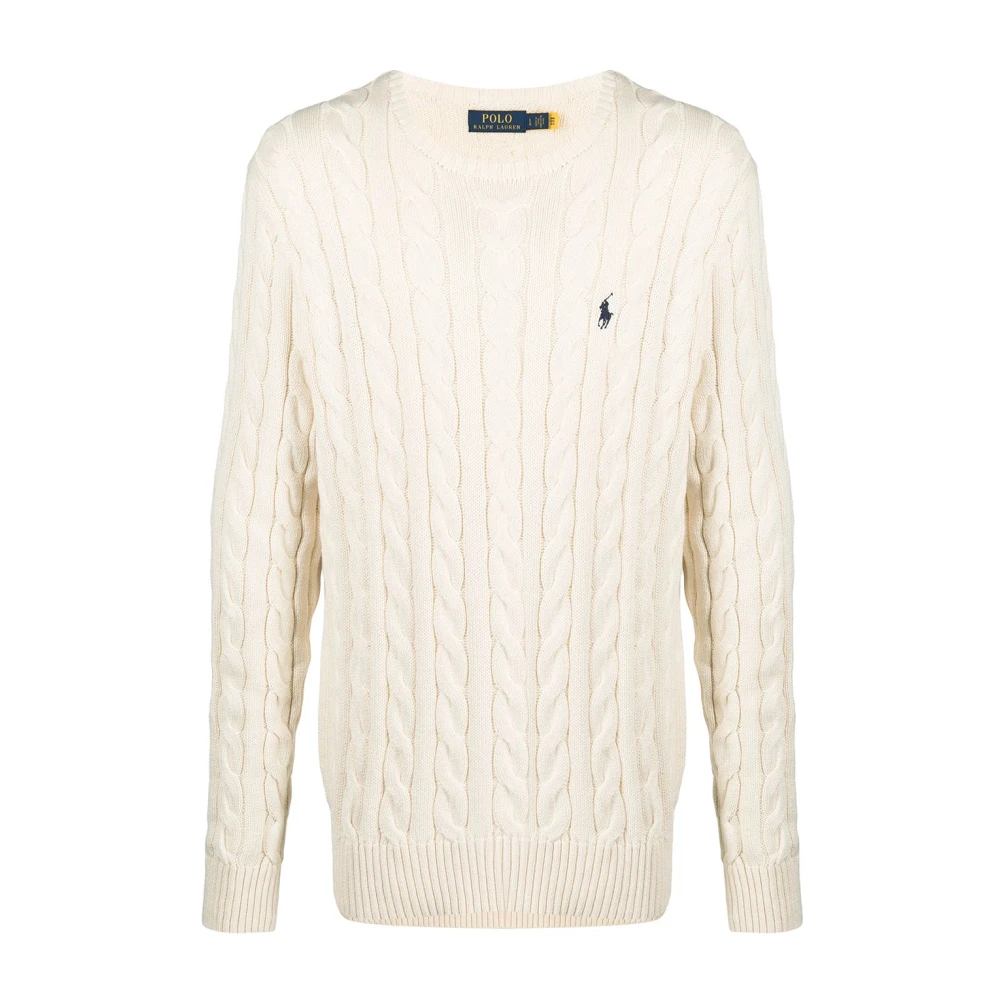 Polo Ralph Lauren Men's Beige Round-Neck Knitwear, M, Cotton Jumper Ss25