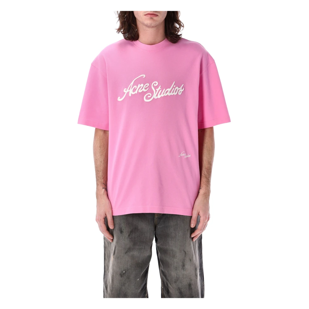 Acne Studios Geborduurd Logo T-Shirt Roze Pink Heren