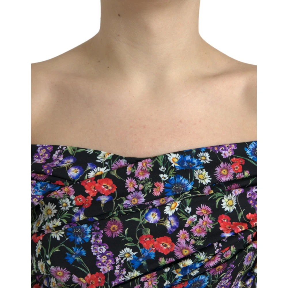 Dolce & Gabbana Multicolor Bloemen Sheath Off Shoulder Jurk Multicolor Dames