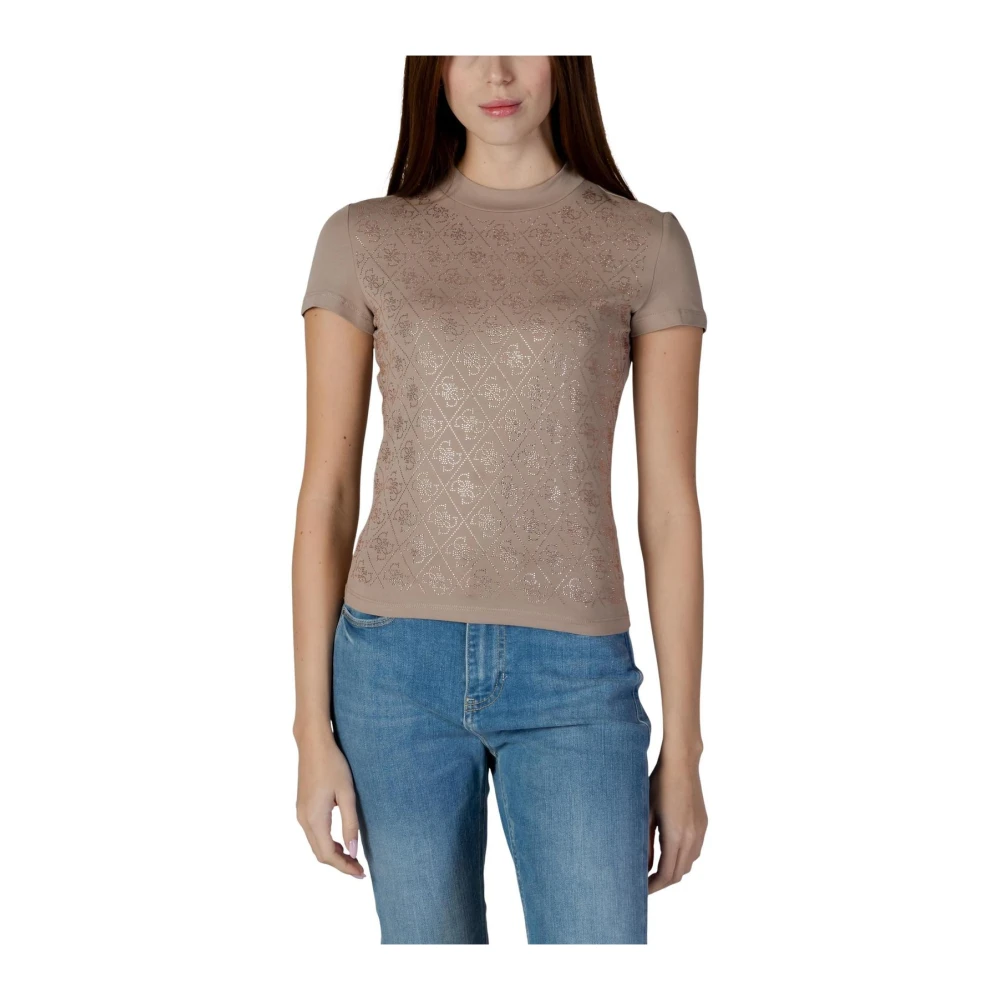 Guess Women's Brown Short Sleeve Round Neck T-Shirt
