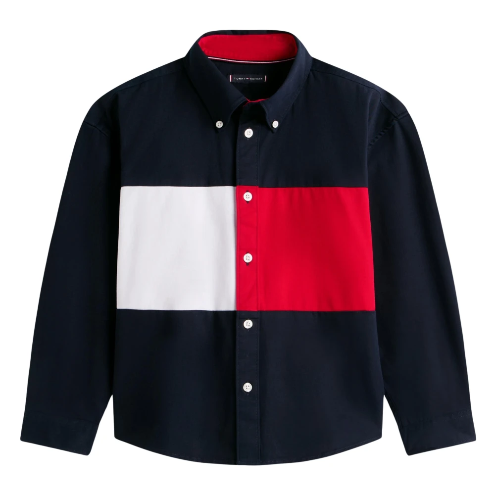 Tommy Hilfiger Boys Blue Kids Shirts, 7 Y, Heritage Flag Graphic Shirt