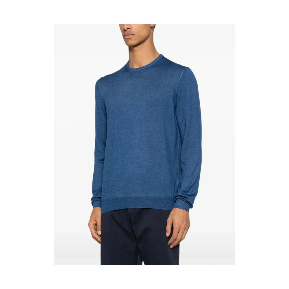 La Fileria Saffierblauwe Crew Neck Sweater Blue Heren