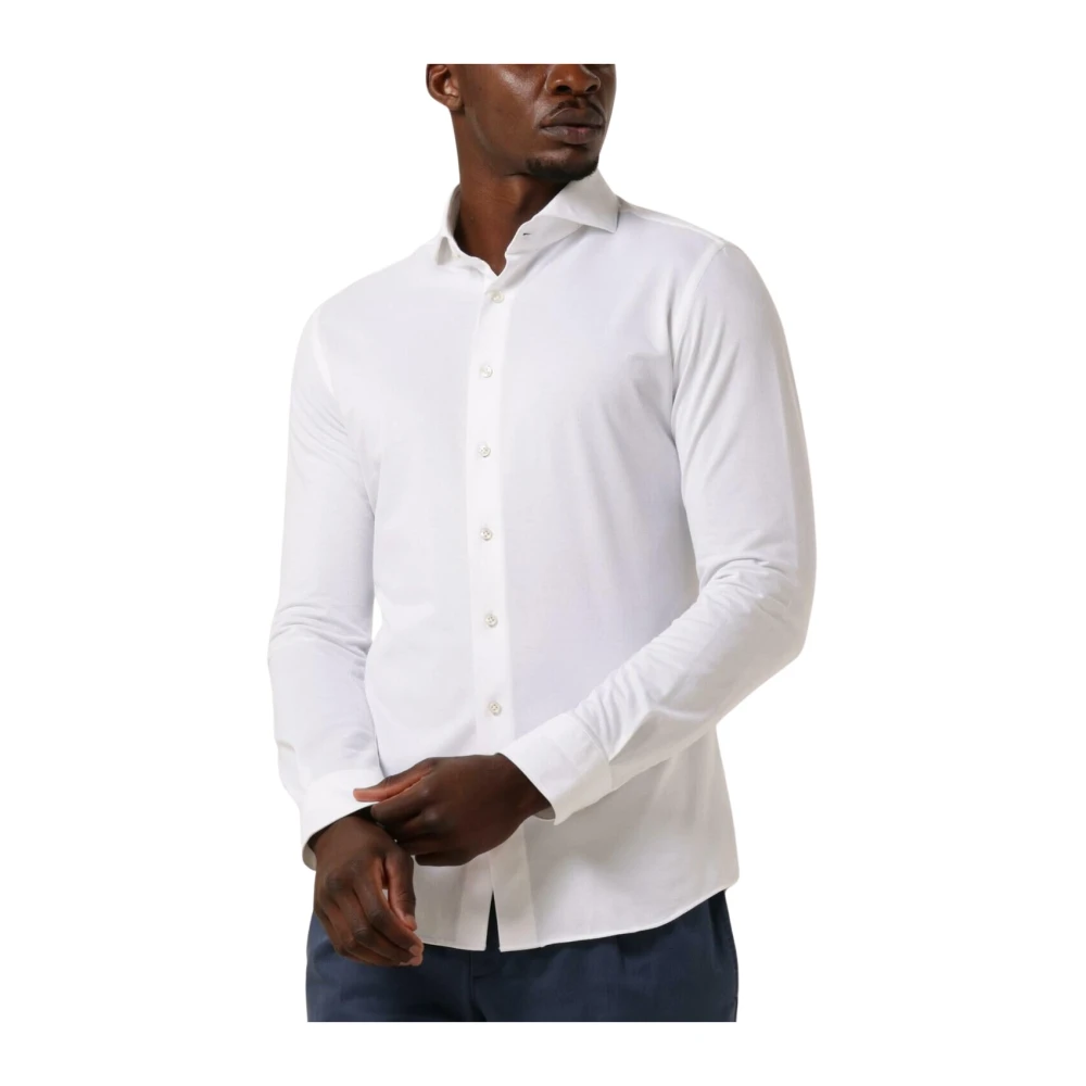 Hemden Profuomo Herren Weiss Japanese Knitted Slim Fit Jerseyhemd Einfarbig - Bild 7