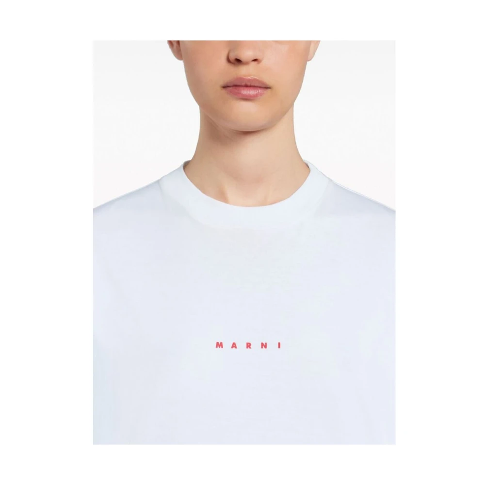 Marni Logo Print Katoenen T-Shirt White Dames