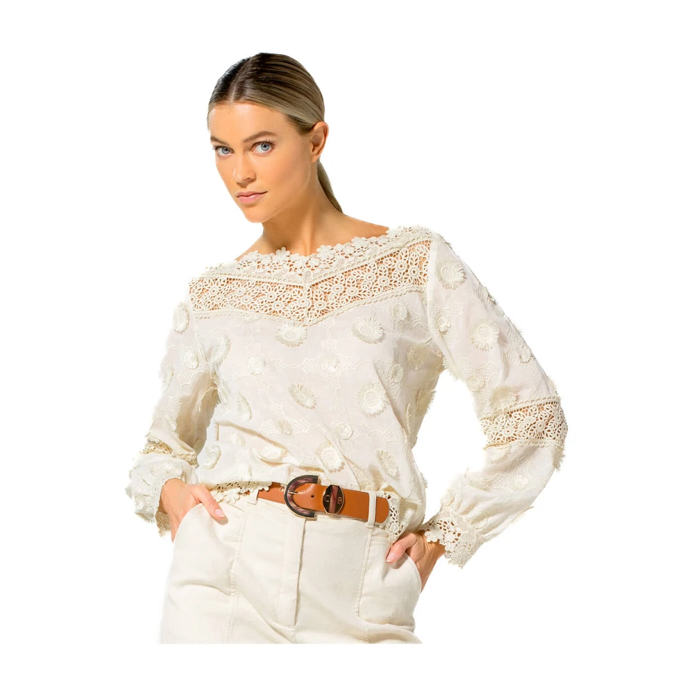 Caroline Biss Korte Mouw Blouse Top Beige Dames
