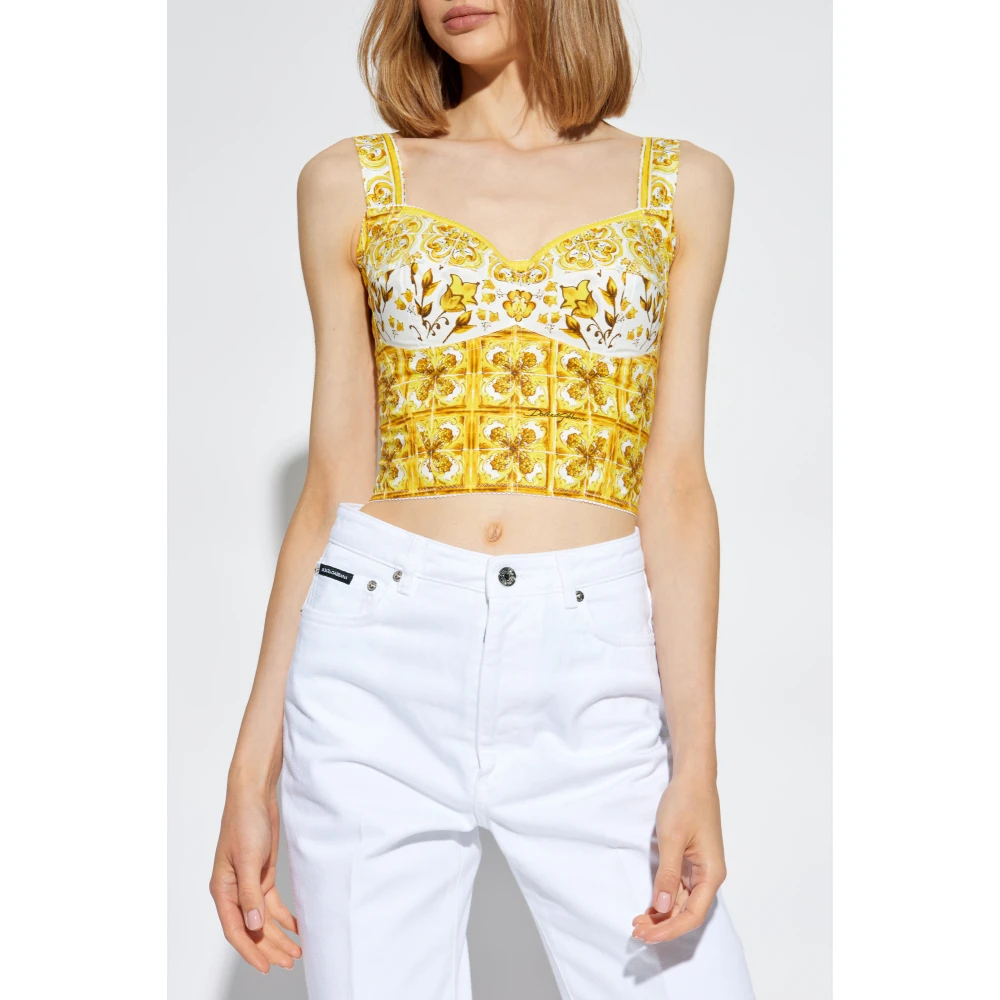 Dolce & Gabbana Top met 'Majolika' print Yellow Dames