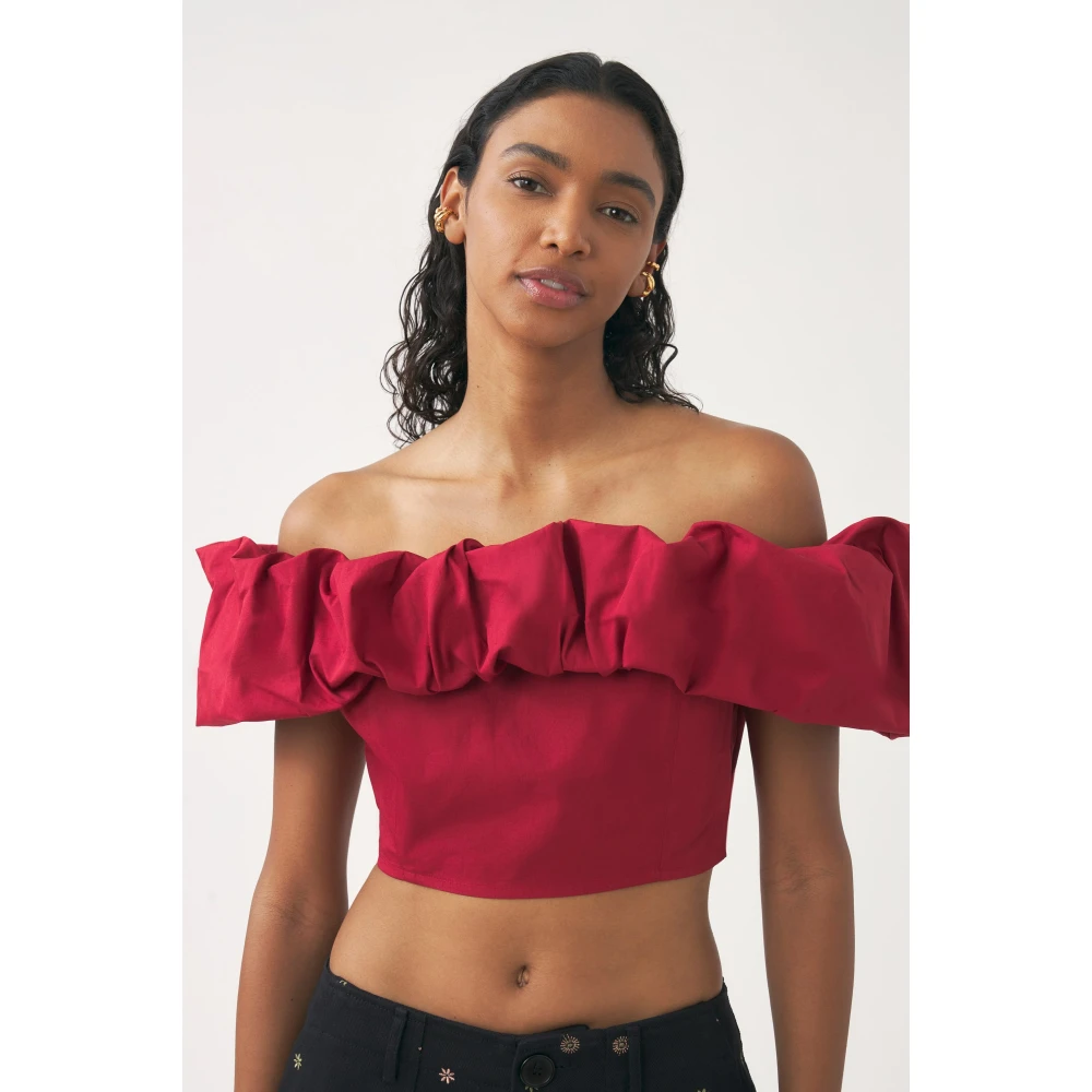 Antik batik Off-shoulder cropped top Pop Red Dames
