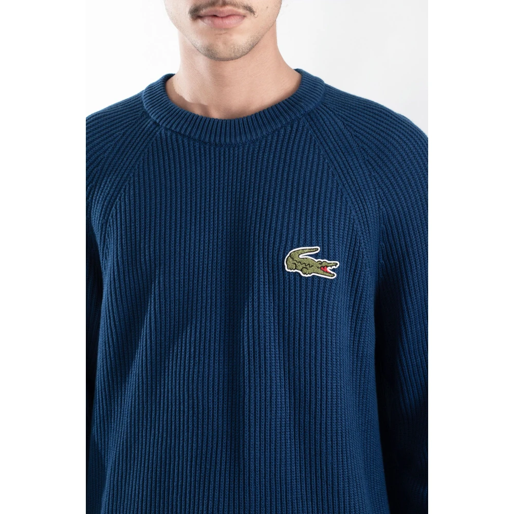 Lacoste Geribbelde Croc Sweater in HBM Blue Heren