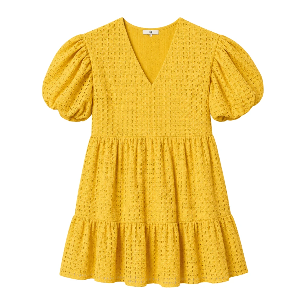 Twinset Short Dresses, Female, Xs, Short Crochet Jersey Dress Yellow