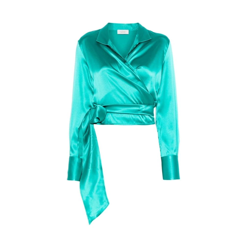 Mazzarelli Blauwe Zijden Wrap Overhemd met Stropdas Blue Dames