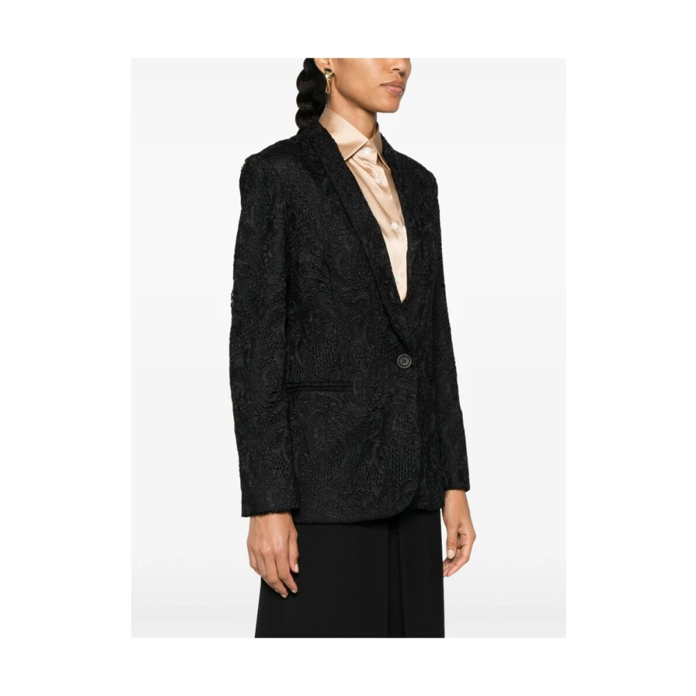 Twinset Zwarte Kant Paisley Jas met Shawl Revers Black Dames