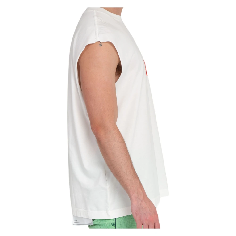 Purple Brand Wit Logo Cut Off Tee White Heren