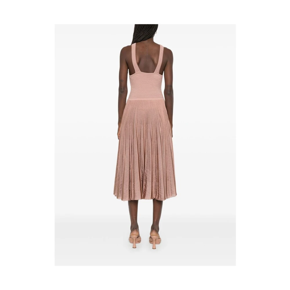 Antonino Valenti Beige Geribbelde Gebreide Keyhole Jurk Pink Dames