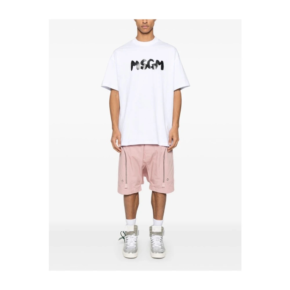 Msgm Wit Katoenen T-shirt met Logo White Heren