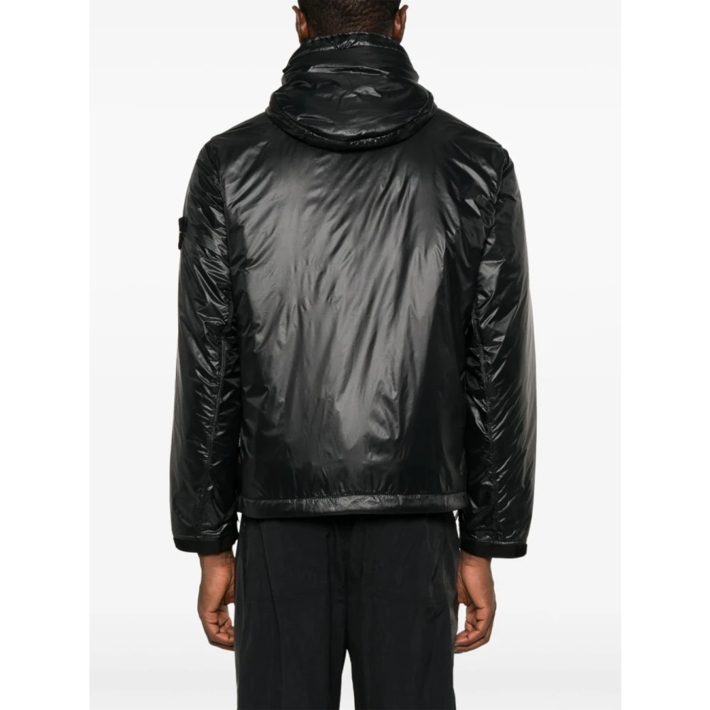 Stone Island Zwarte Nylon Sportjas met Capuchon Black Heren