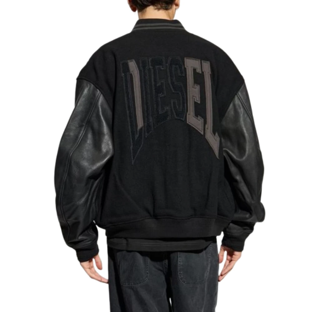 Diesel Leren Bomberjack met Drukknoopsluiting Black Heren