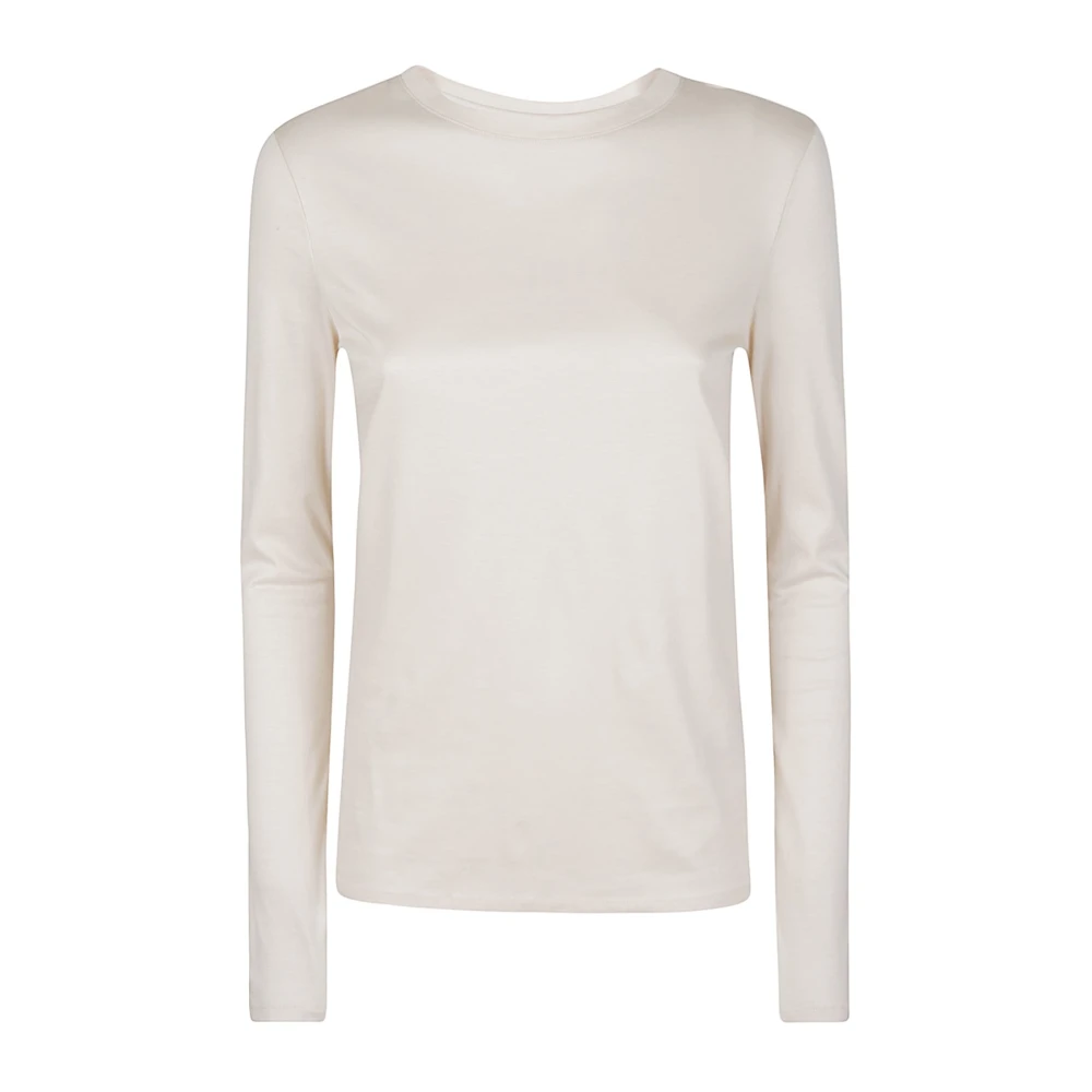 Eleventy Lange mouw ronde hals Tencel katoenen T-shirt White Dames