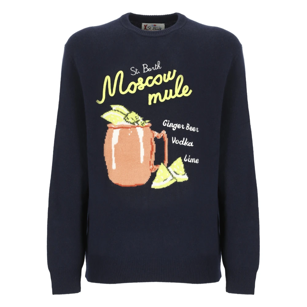 Saint Barth Blauwe Crew Neck Sweater met Moscow Glass Borduurwerk Blue Heren