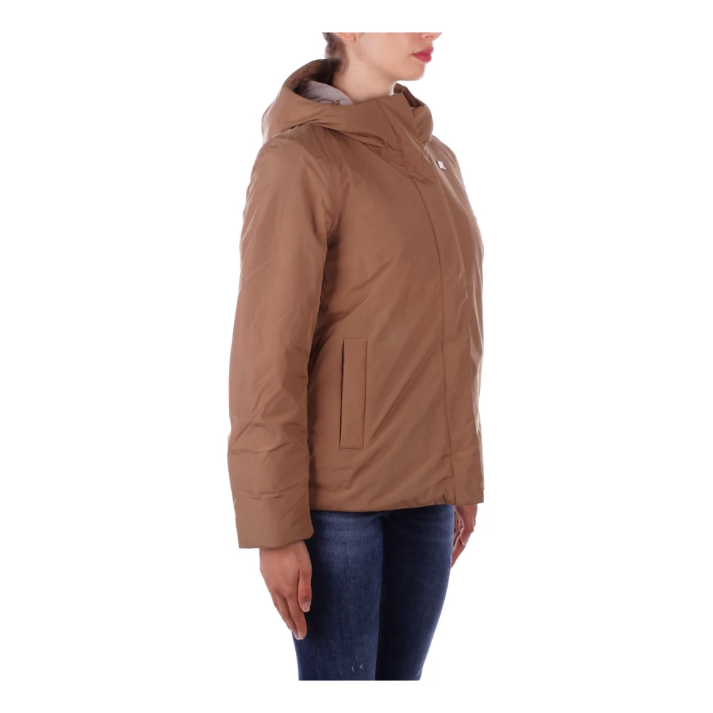 K-way Hooded jas met voorlogo rits Brown Dames
