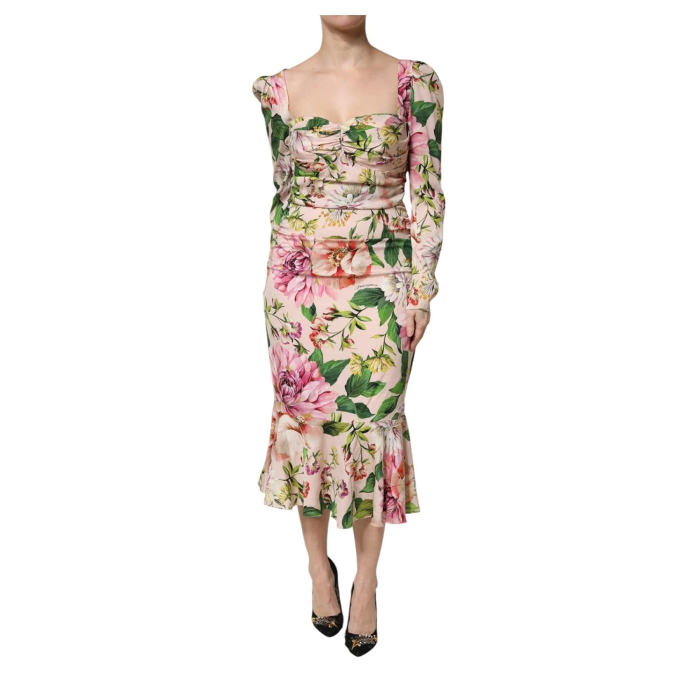 Dolce & Gabbana Women's Floral Print Midi Dress Mermaid Hemline