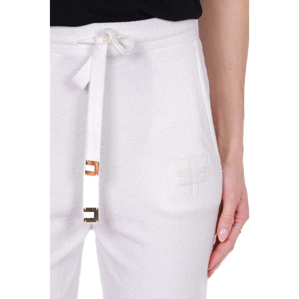 Elisabetta Franchi Witte katoenen joggerbroek met logo White Dames
