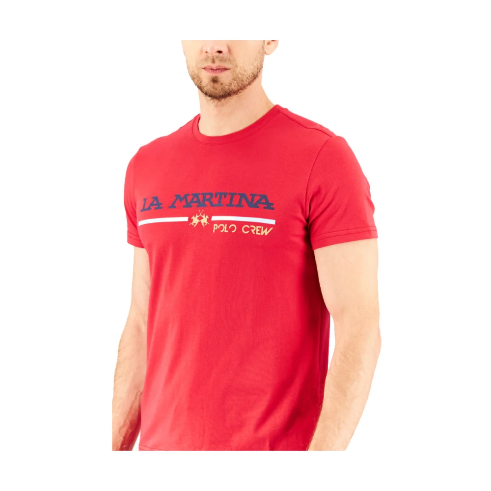 LA MARTINA Front Print Jersey T-shirt Top Red Heren
