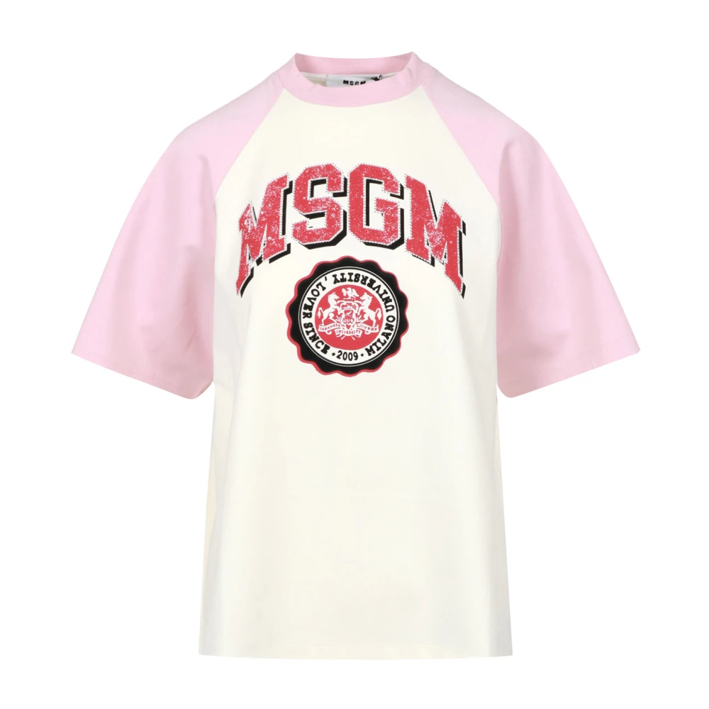 Msgm College Style Katoenen Jersey Ronde Hals Pink Dames