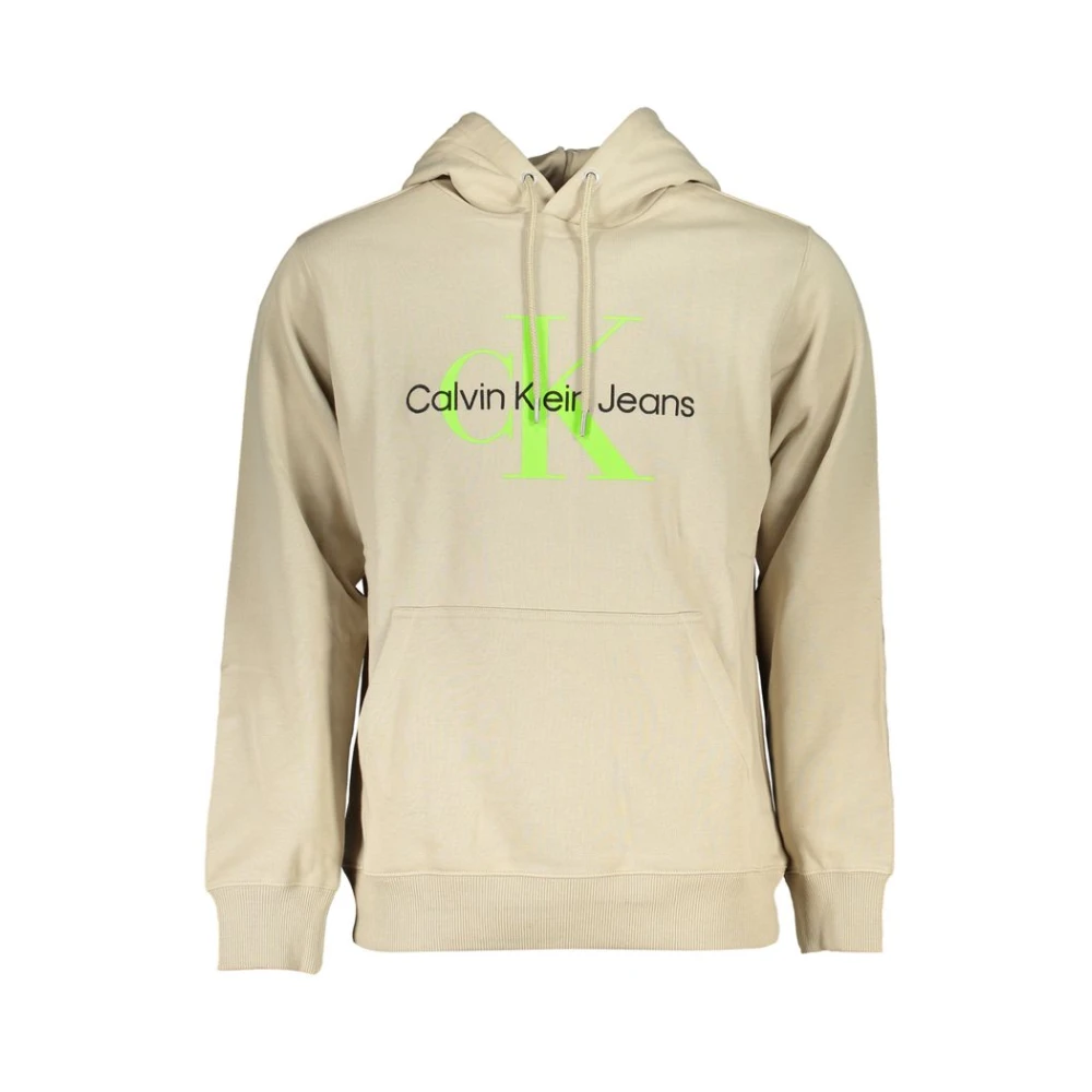Calvin Klein Men's Beige Hoodies,, Cotton Hooded Sweatshirt With Contrasting Details Small