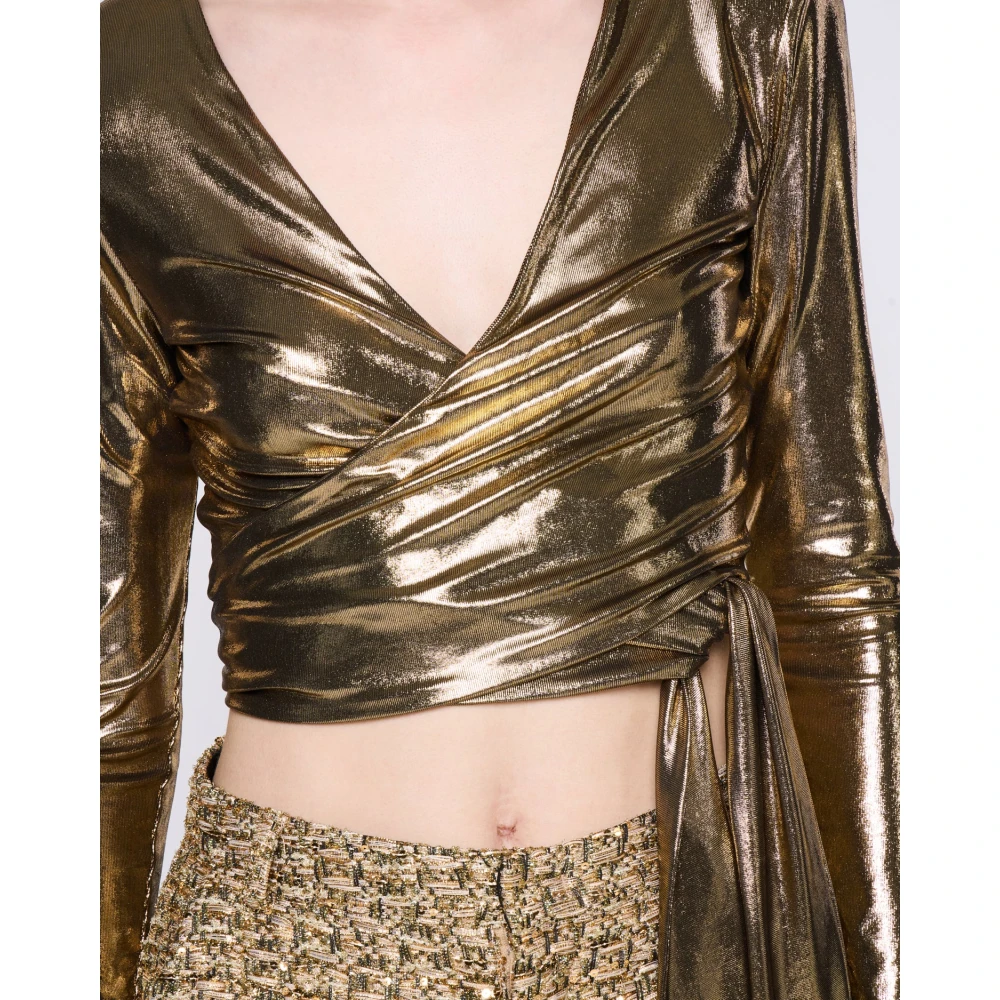 Silvian Heach Metallic Gouden Lange Mouw Crop Top Yellow Dames