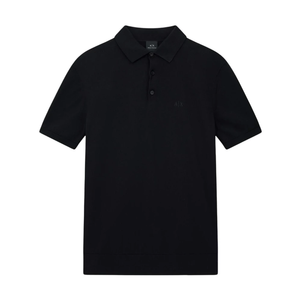Armani Exchange Men's Black Short Sleeve Polo Shirt With Button Fastening