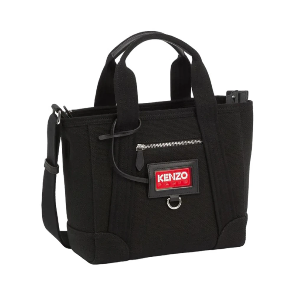 Kenzo Logo Bomulls Skulder Väska med Dragkedja Black, Dam