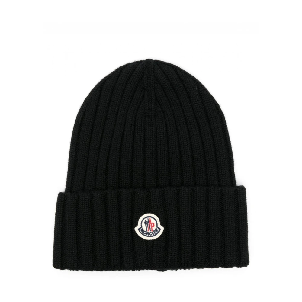 Moncler Black Ribbed Wool Hat In - Unisex - Accessories - One Size - Accessories