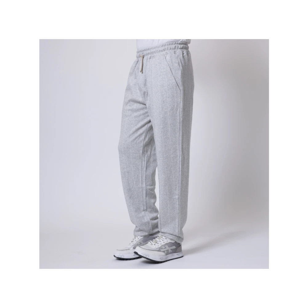 Eleventy Grijze Gestreepte Sweatpants Casual Trekkoord Broek Gray Heren