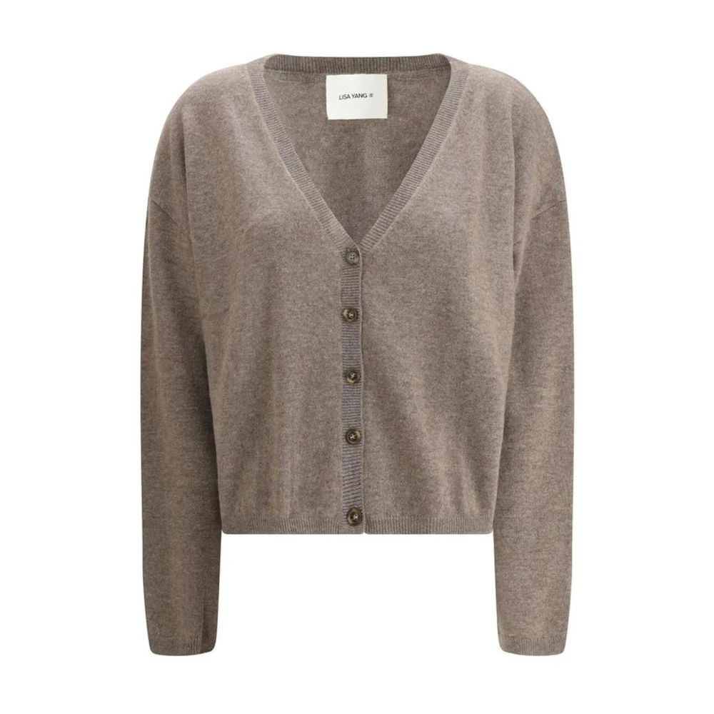 Lisa Yang Cashmere V-Neck Cardigan met Ribbed Cuffs Beige Dames