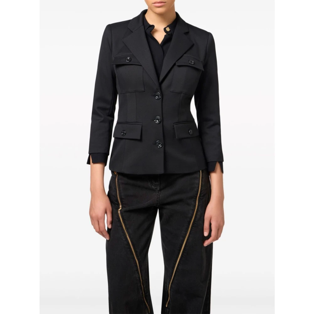 Elisabetta Franchi Zwarte Blazer met Puntige Revers Black Dames