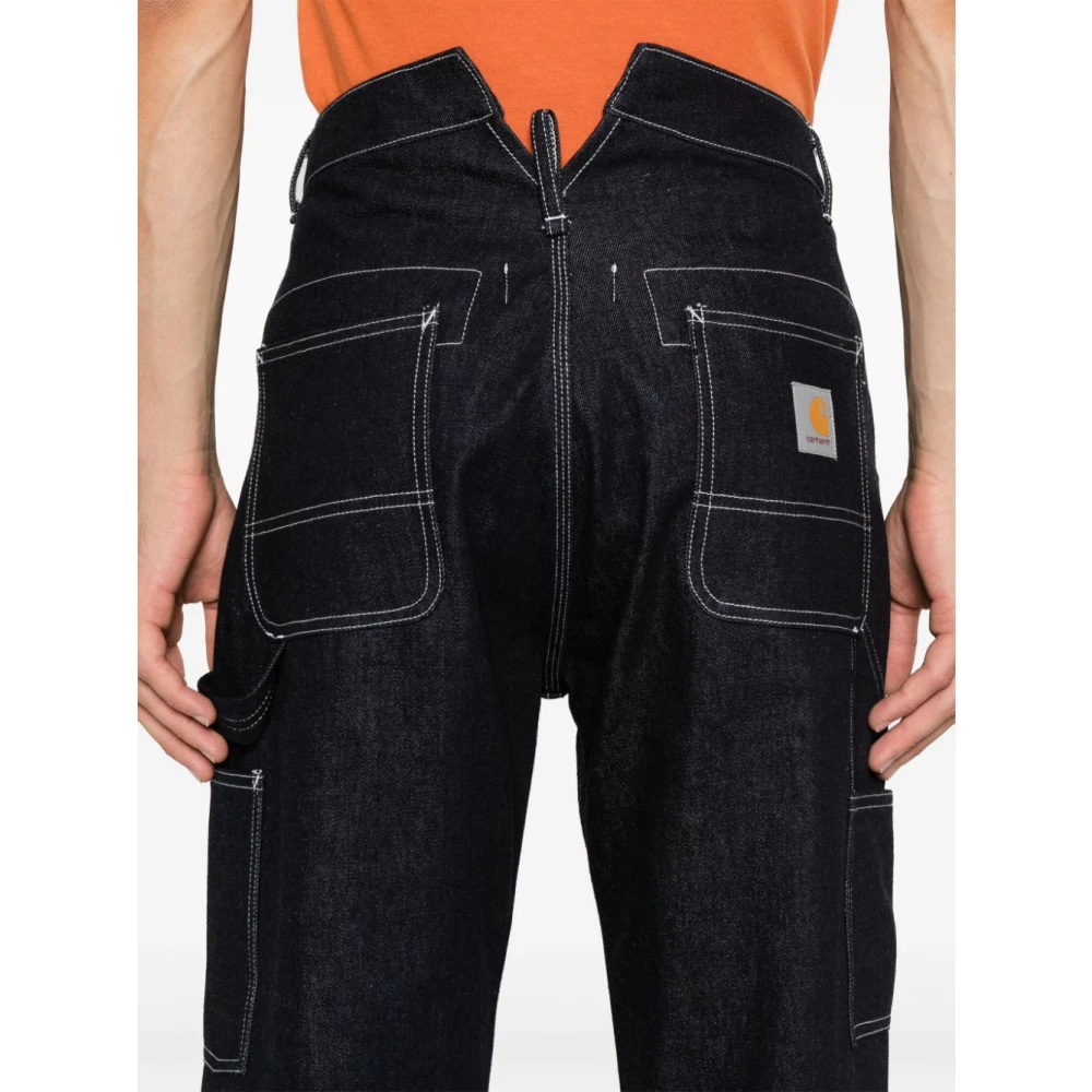 Junya Watanabe Zwarte Denim Broek met Contraststiksels Black Heren