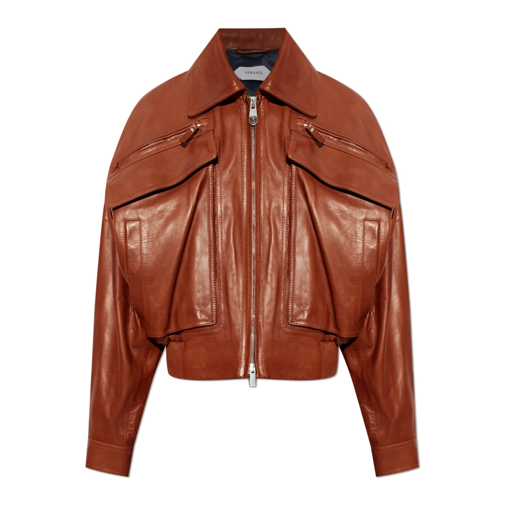Versace Vrouw Bruin Jassen Dames, M, Leer, Leren Blouson