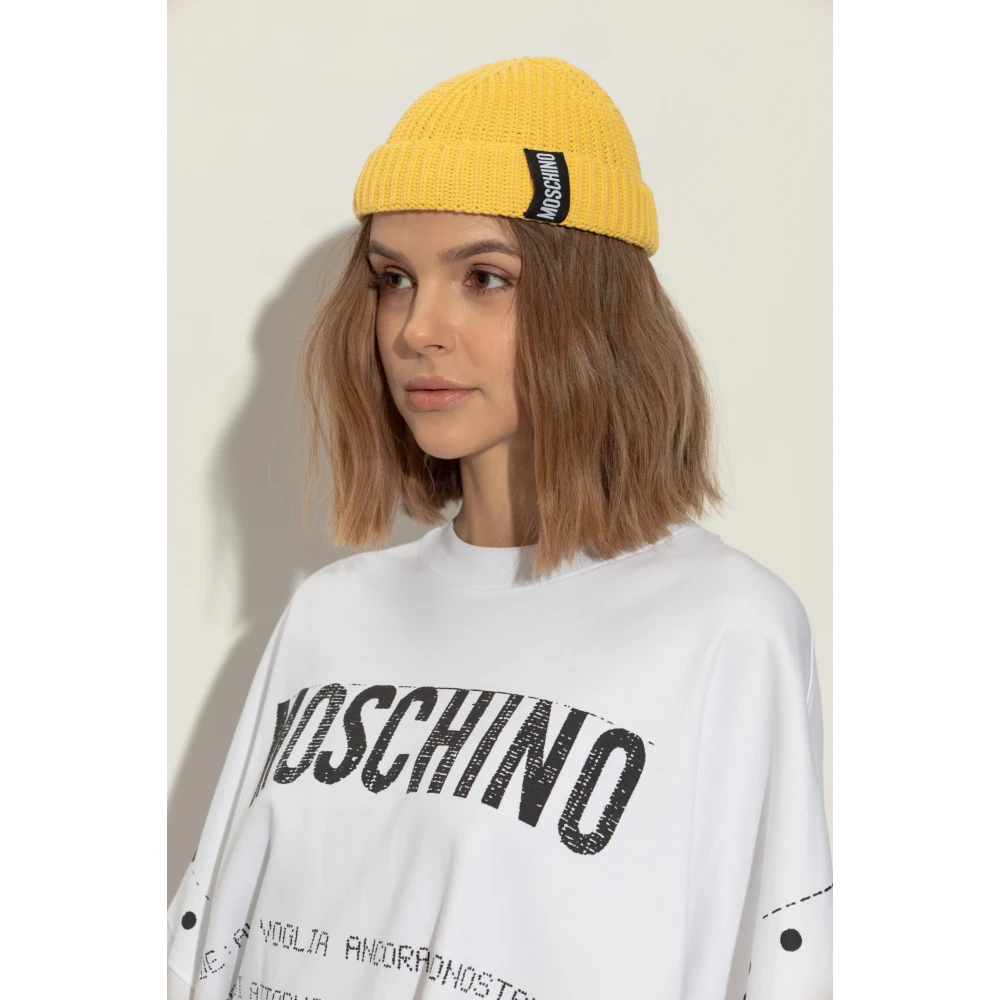 Moschino Katoenen pet met logopatch Yellow Unisex