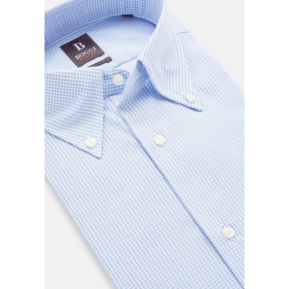 Boggi Milano Regular Fit Overhemd van Getailleerd Katoenen Poplin Blue Heren