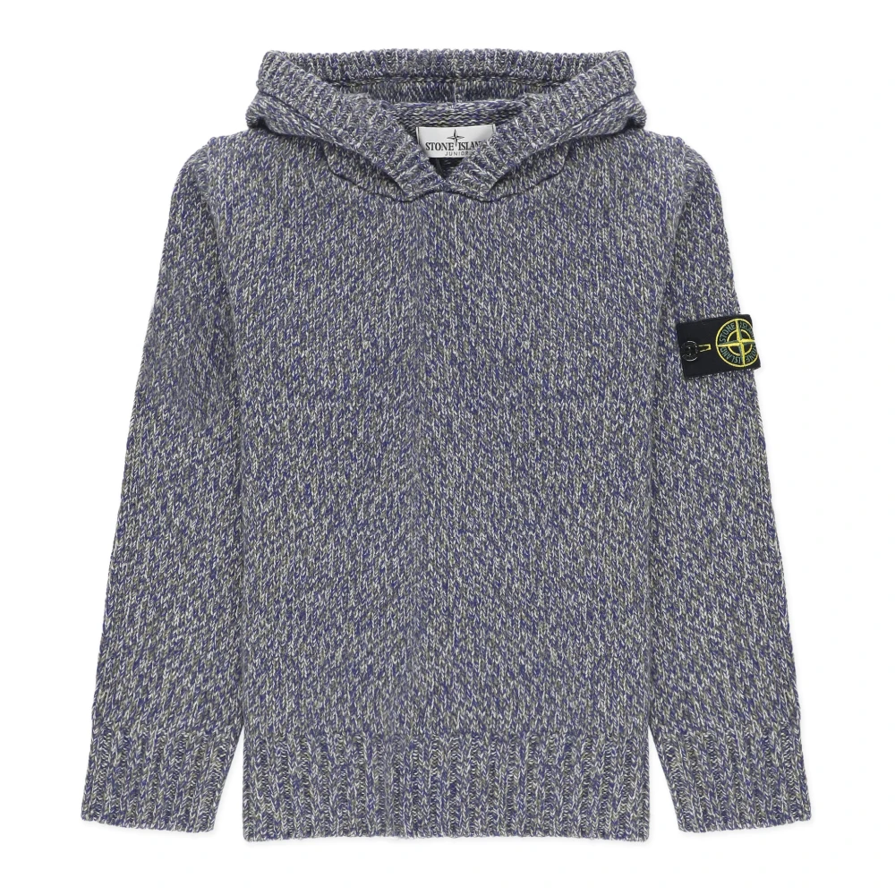 Stone Island Blå Ull Juniortröja med Huva Blue, Pojke