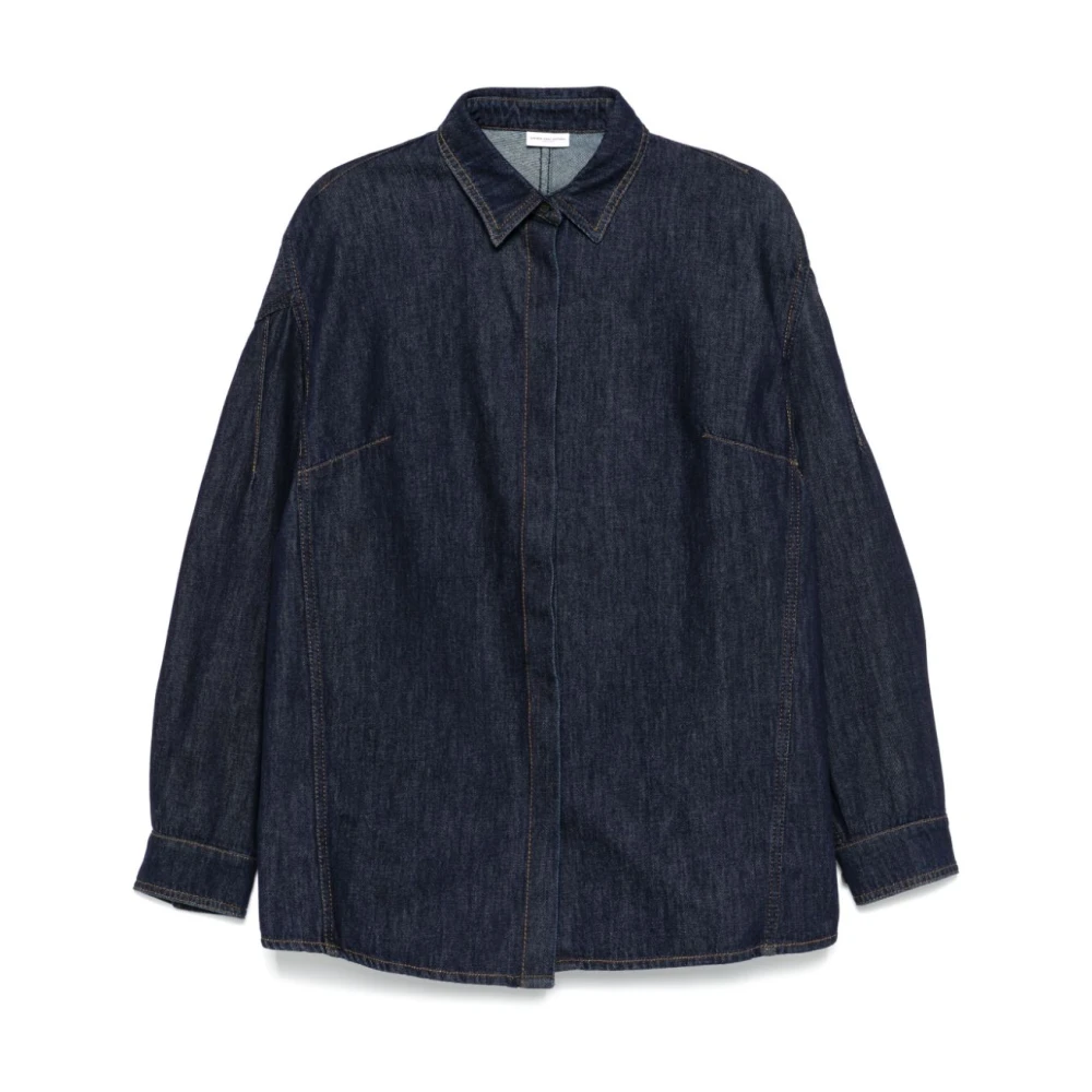 Dries Van Noten Indigo Blauwe Denim Overhemd Klassieke Kraag Blue Dames