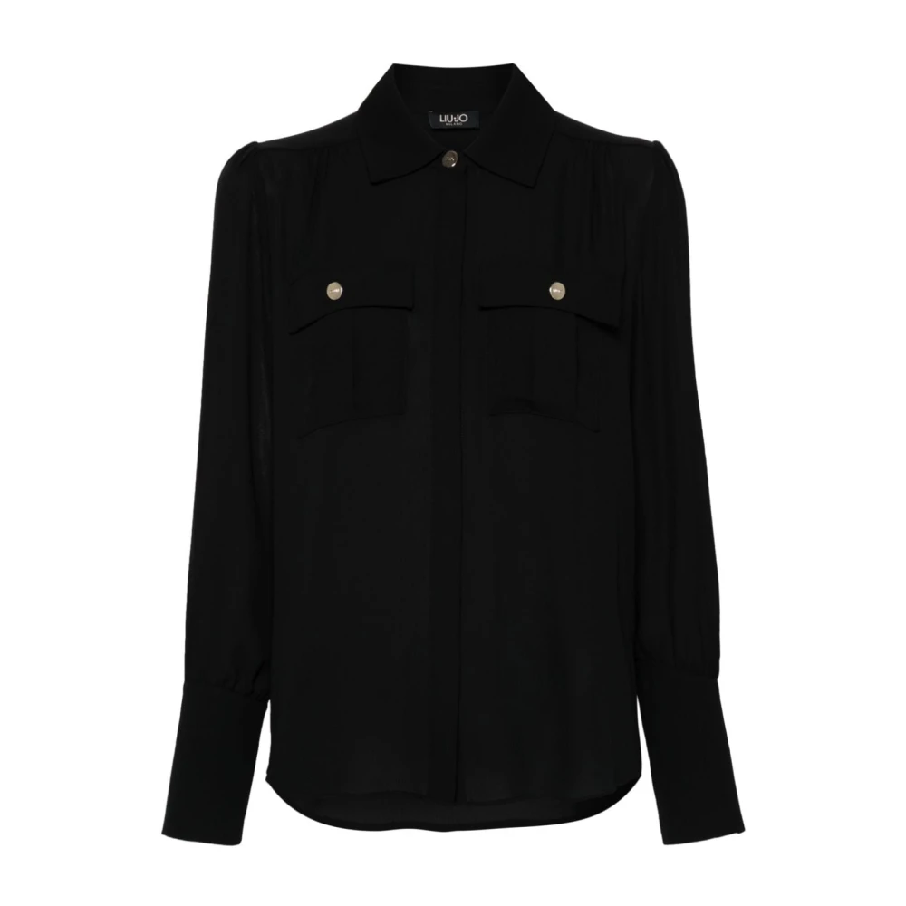 Liu Jo Zwarte Crepe Textuur Overhemd met Spreid Kraag Black Dames